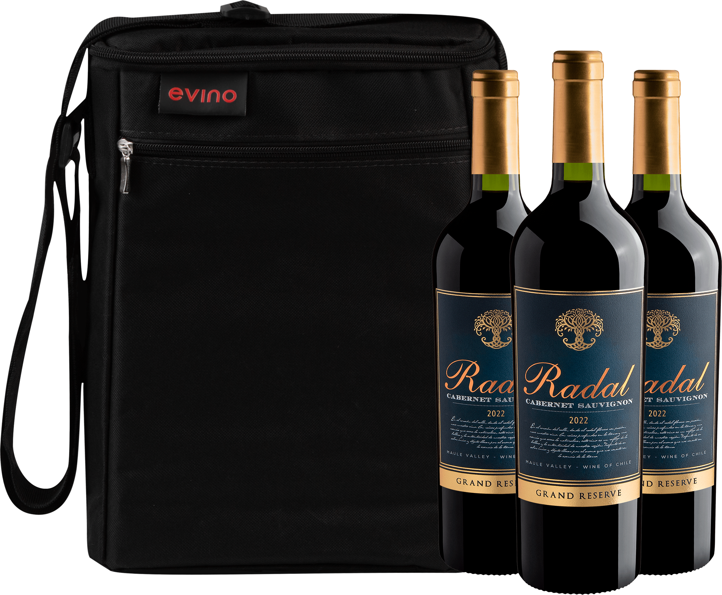 Kit 3 Radal Grand Reserva + Bolsa Exclusiva Preta para 3 garrafas