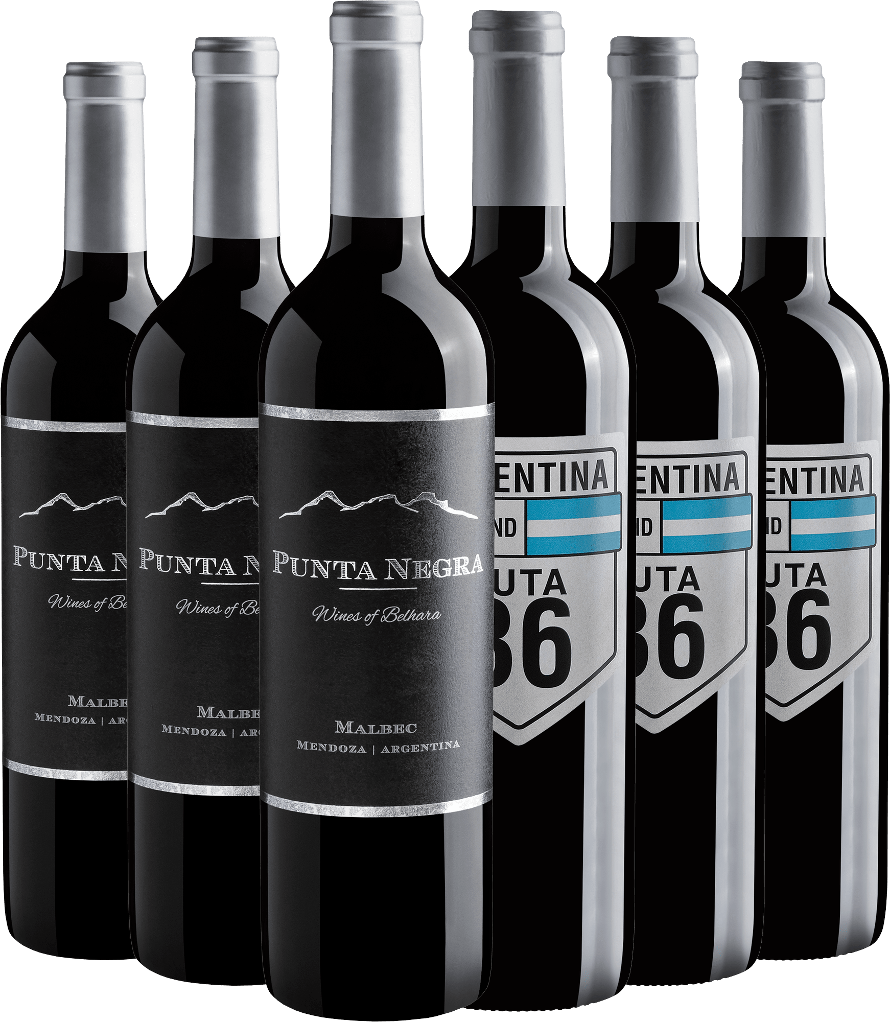 Kit 3 Punta Negra Wines of Belhara Malbec + 3 Ruta 36 Red Blend