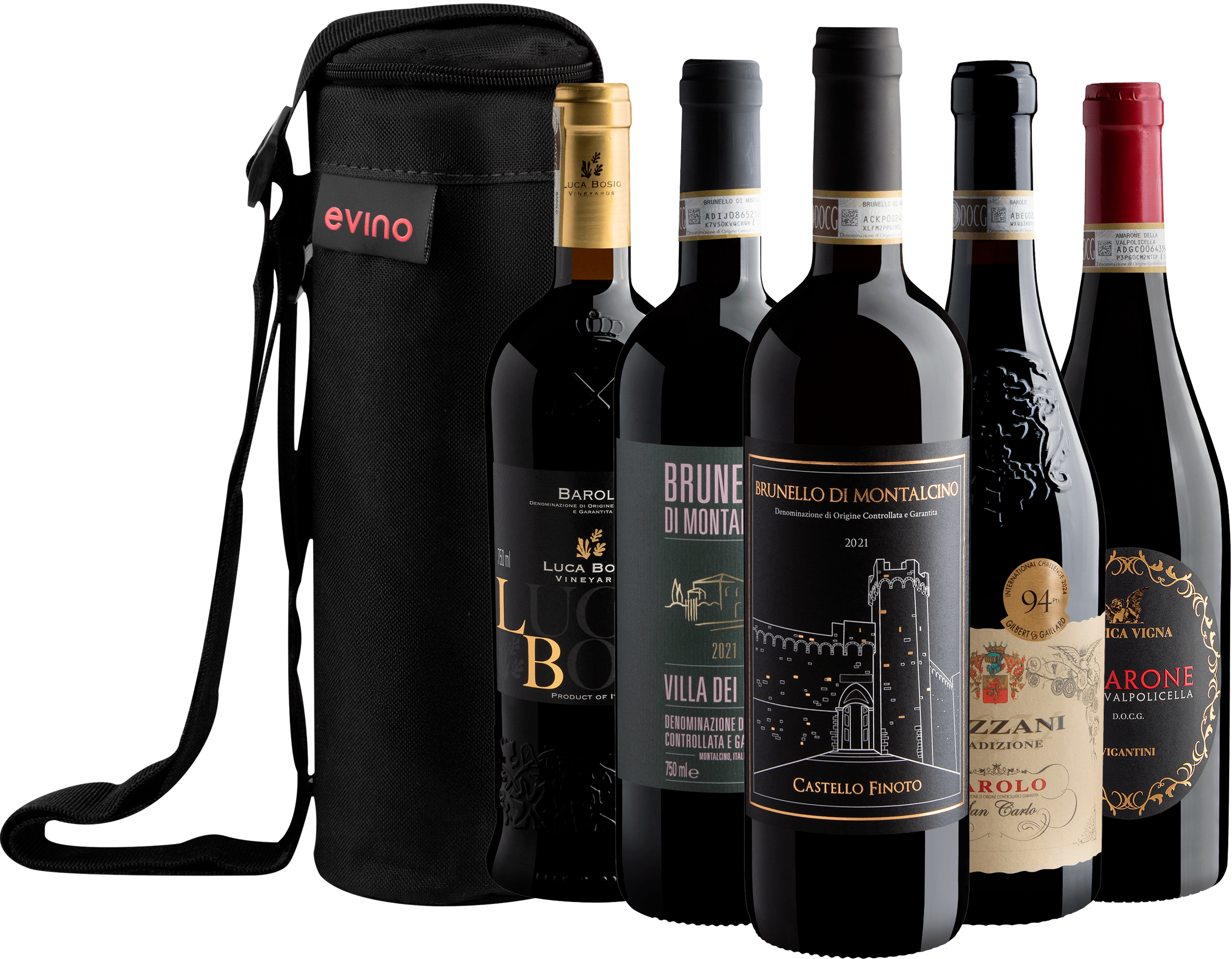 Kit 2 Brunellos + 2 Barolos + 1 Amarone + Bolsa de 1 Garrafa