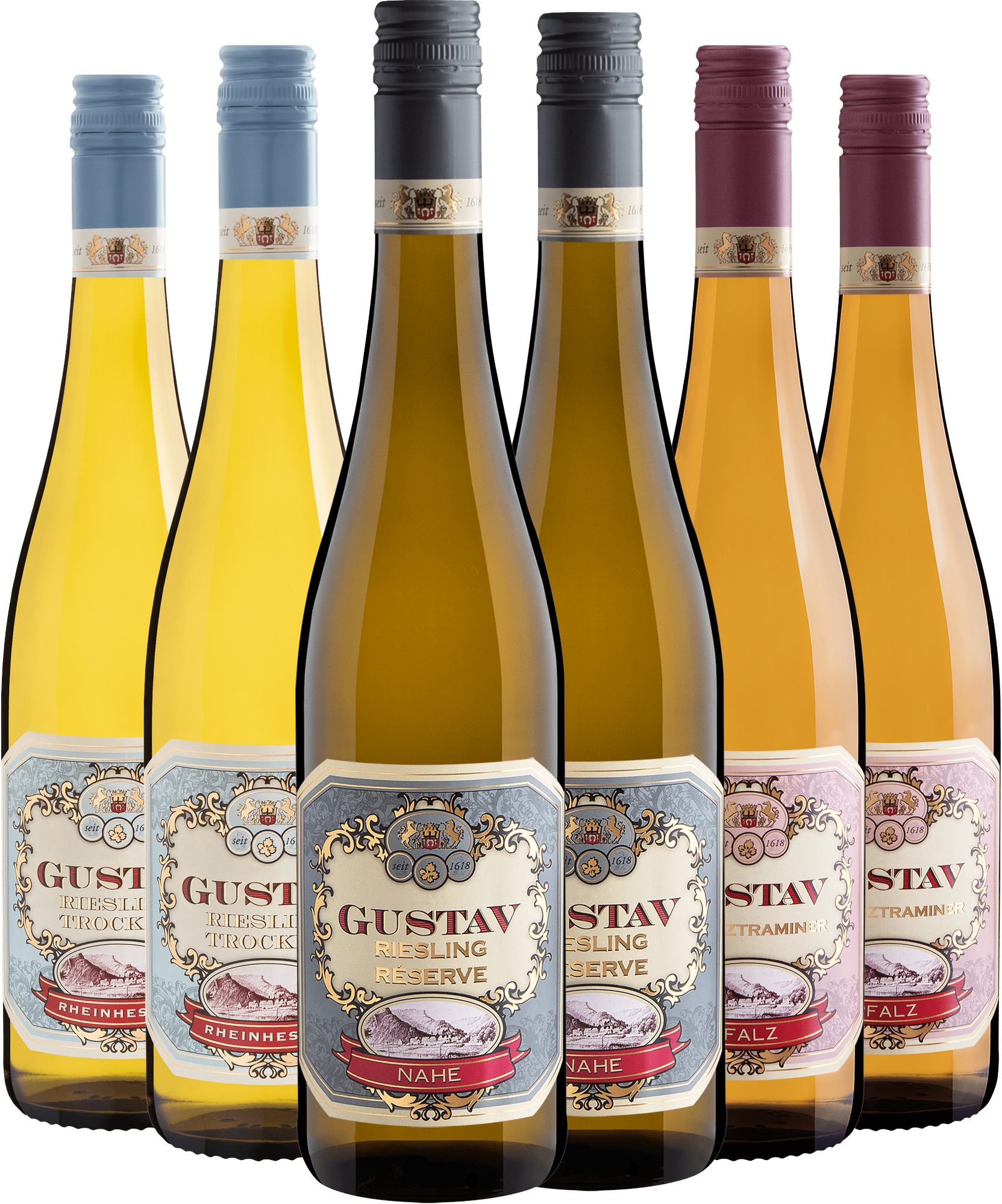 Kit Gustav: 2 Riesling Réserve + 2 Riesling Trocken + 2 Gewürztraminer