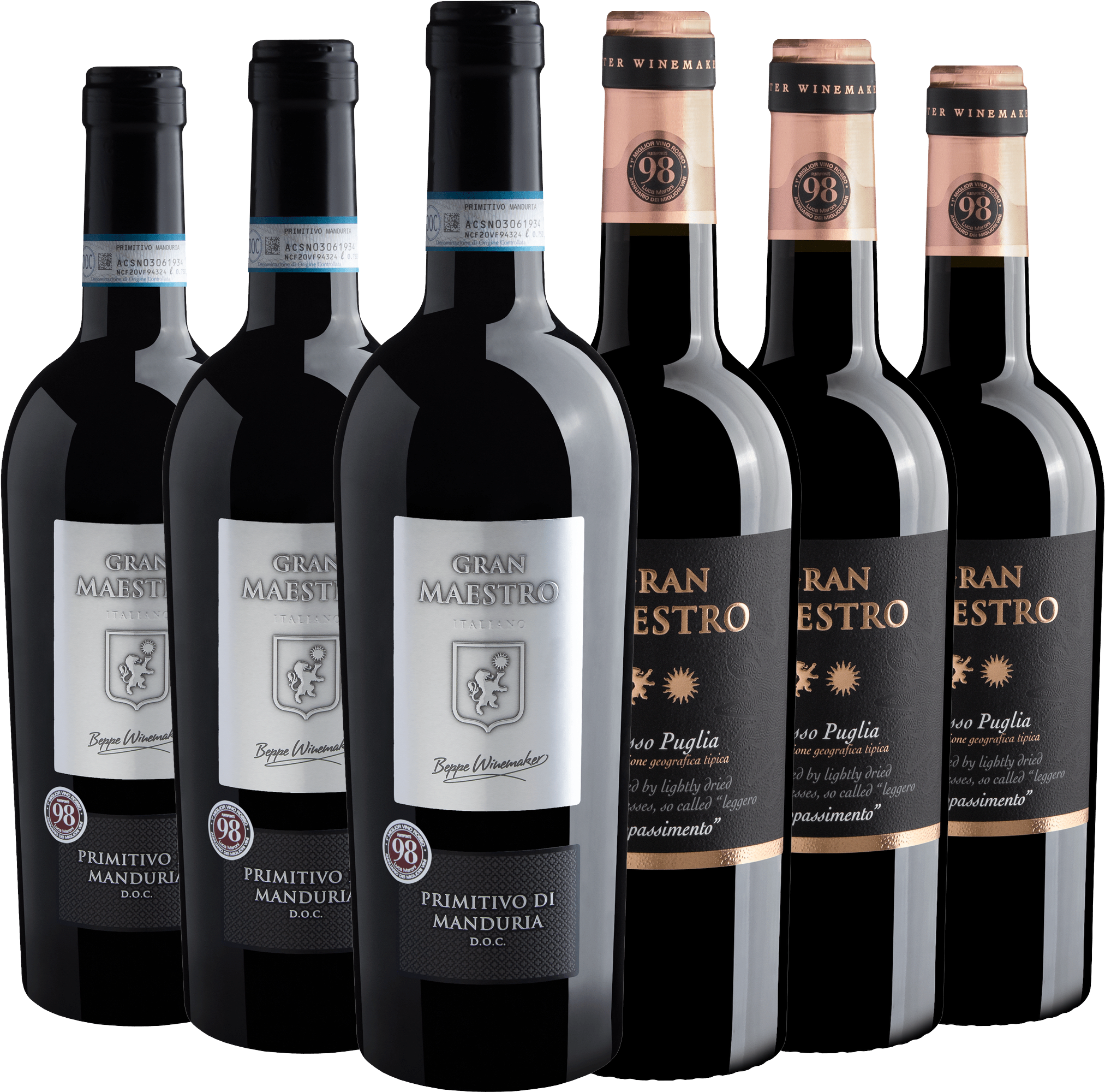 Kit Gran Maestro: 3 Primitivo di Manduria + 3 Appassimento Rosso