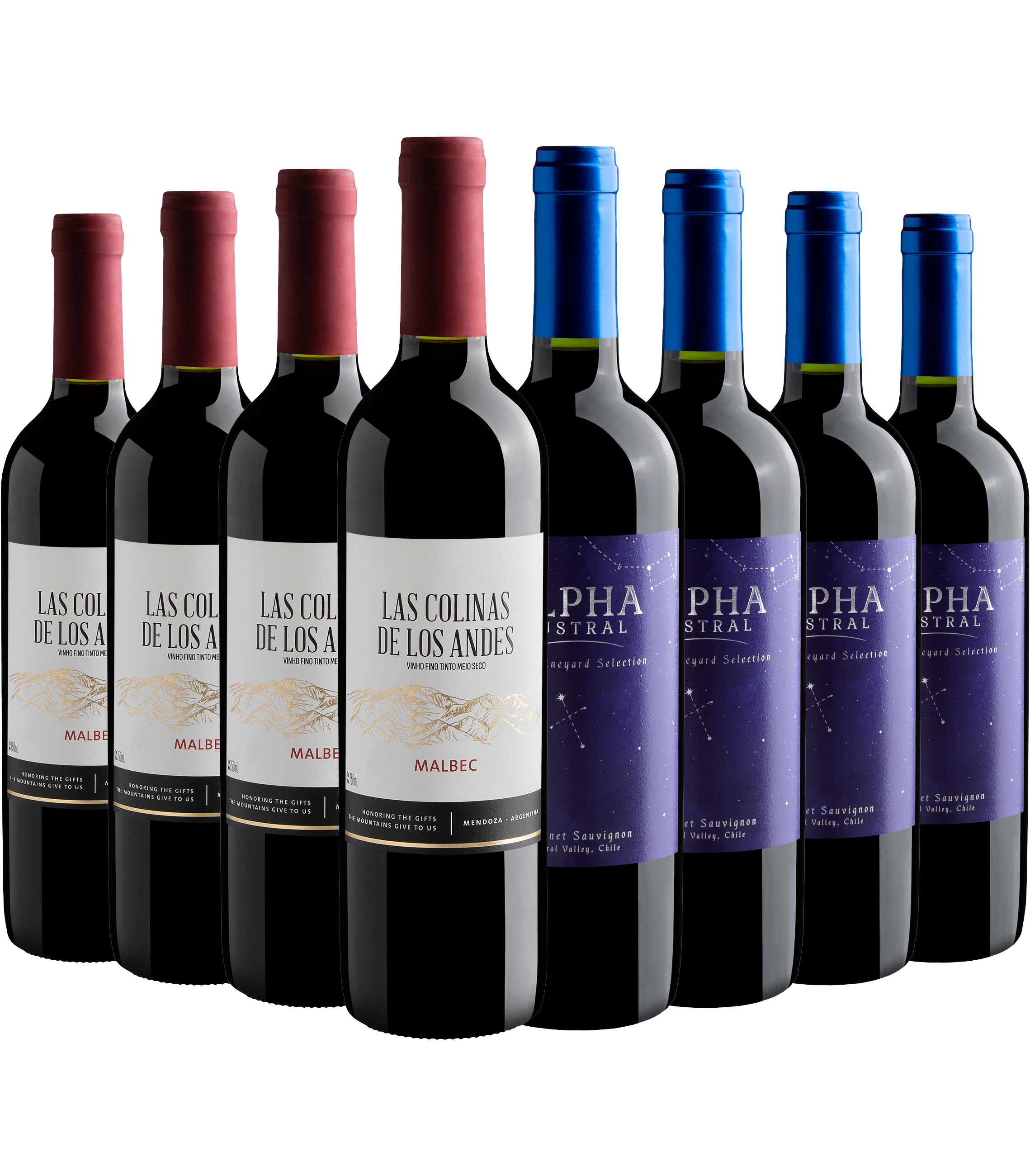 Kit 4 Las Colinas Malbec + 4 Alpha Austral Cabernet Sauvignon*