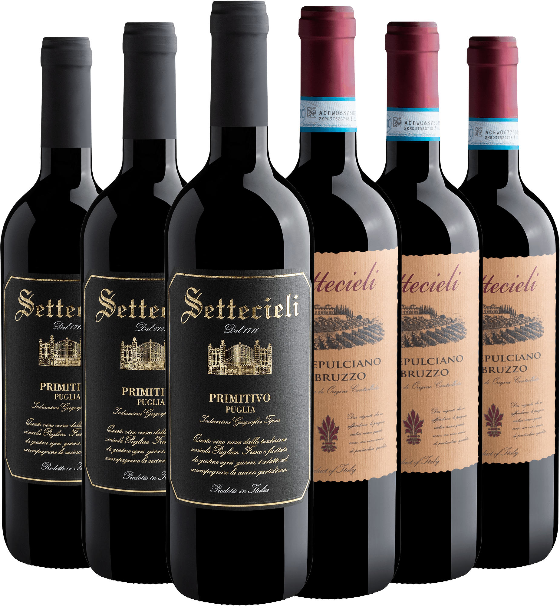 Kit Settecieli: 3 Primitivo + 3 Montepulciano d’Abruzzo