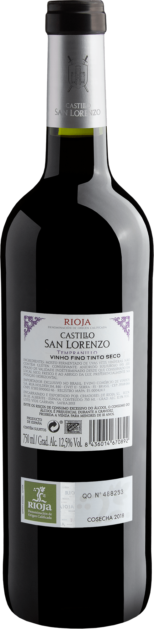 Castillo San Lorenzo Tempranillo Rioja DOC 2018 2