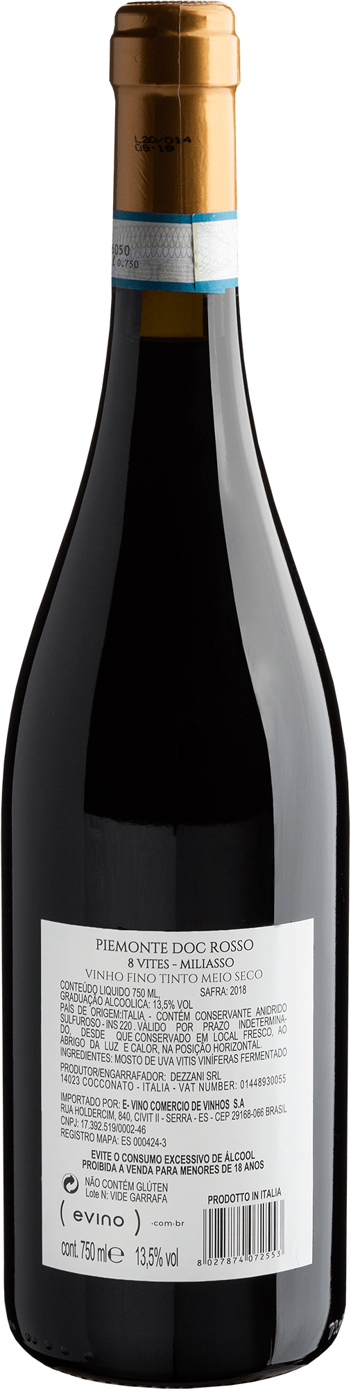 Miliasso 8 Vites Rosso Piemonte DOC 2018 2