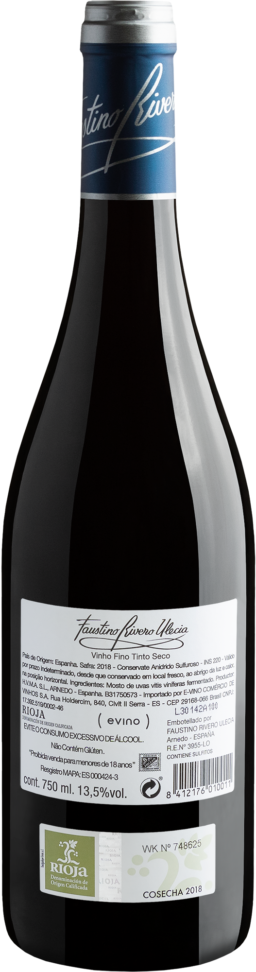 Faustino Rivero Ulecia Tempranillo Rioja DOCa 2018 2