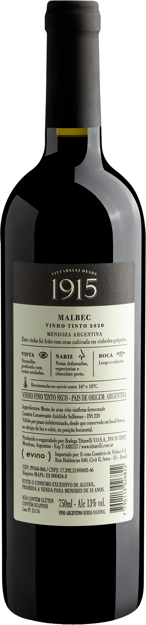 Tittarelli Desde 1915 Malbec Vino Tinto 2020 2