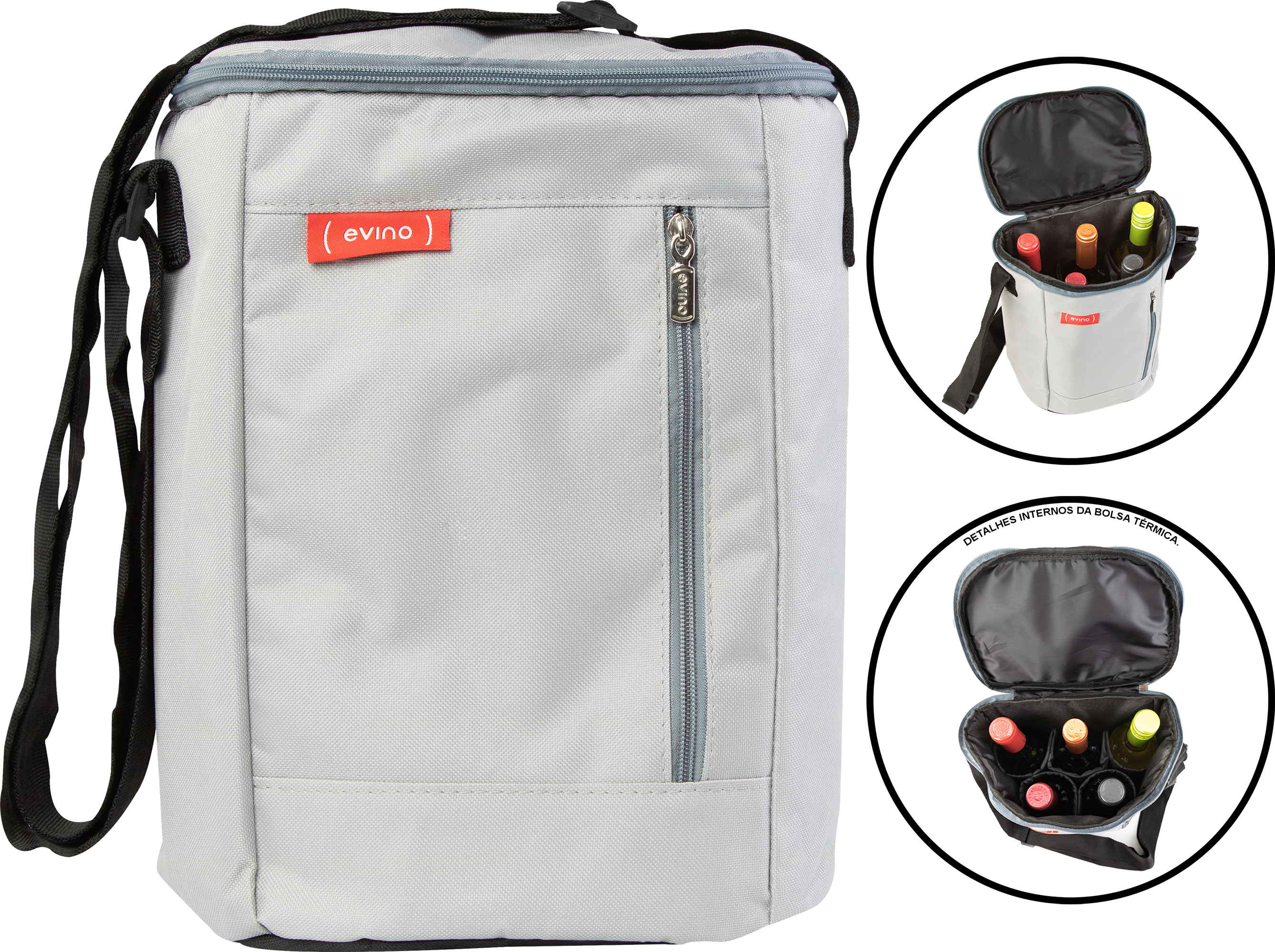 Bolsa Exclusiva Evino Cinza para 5 garrafas