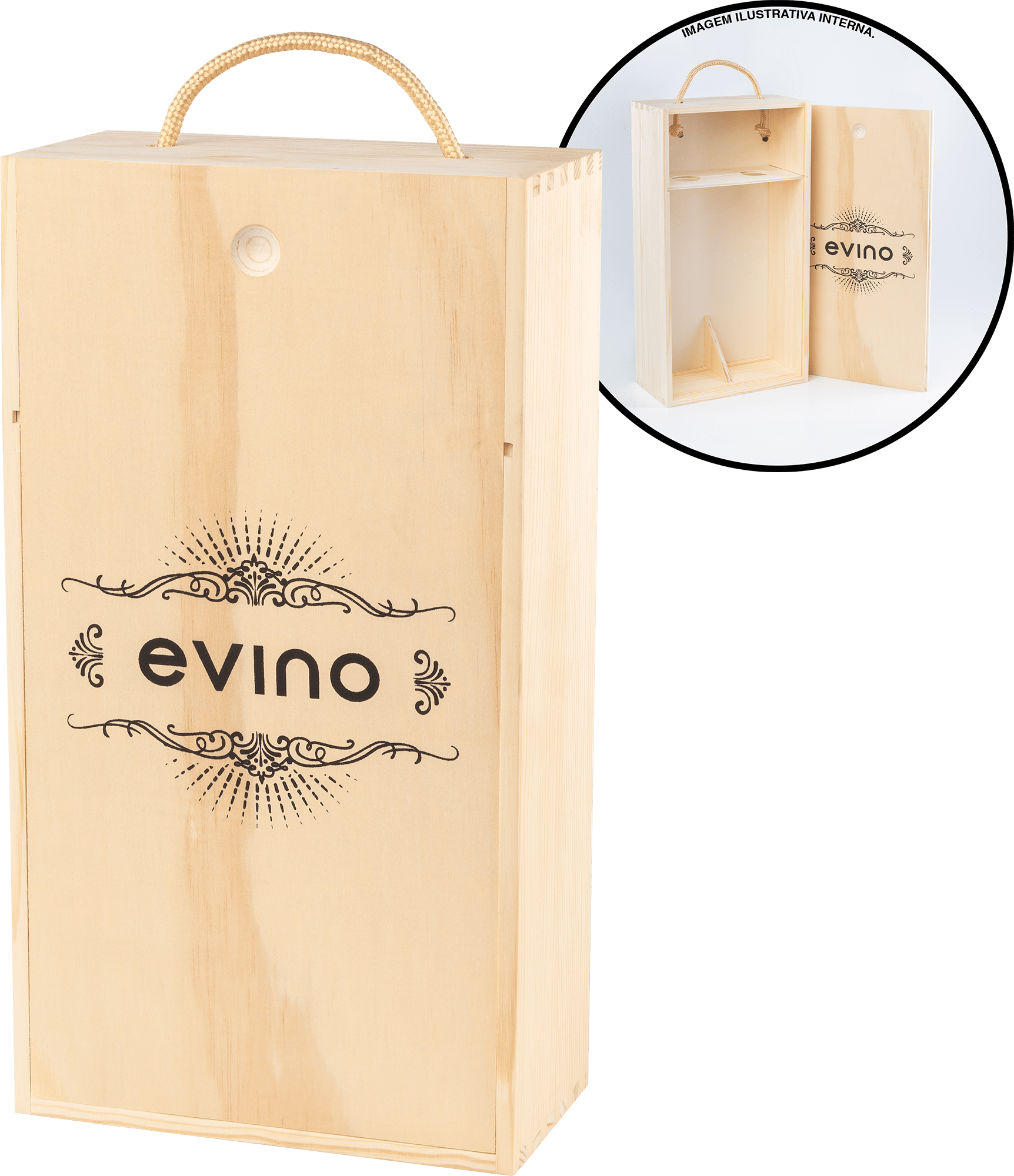 Caixa de Madeira Para 2 Garrafas Exclusivo Evino