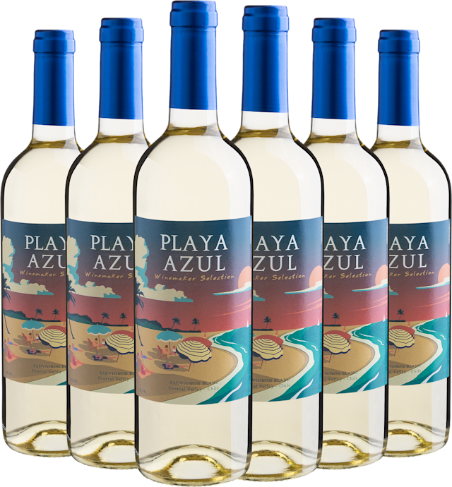 Kit 6 Playa Azul Winemaker Selection Sauvignon Blanc Central Valley D.O. por R$27,90 cada garrafa
