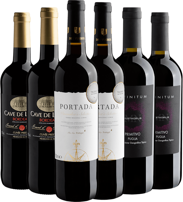 Kit 6 Vinhos do Velho Mundo por R$42,90 cada garrafa