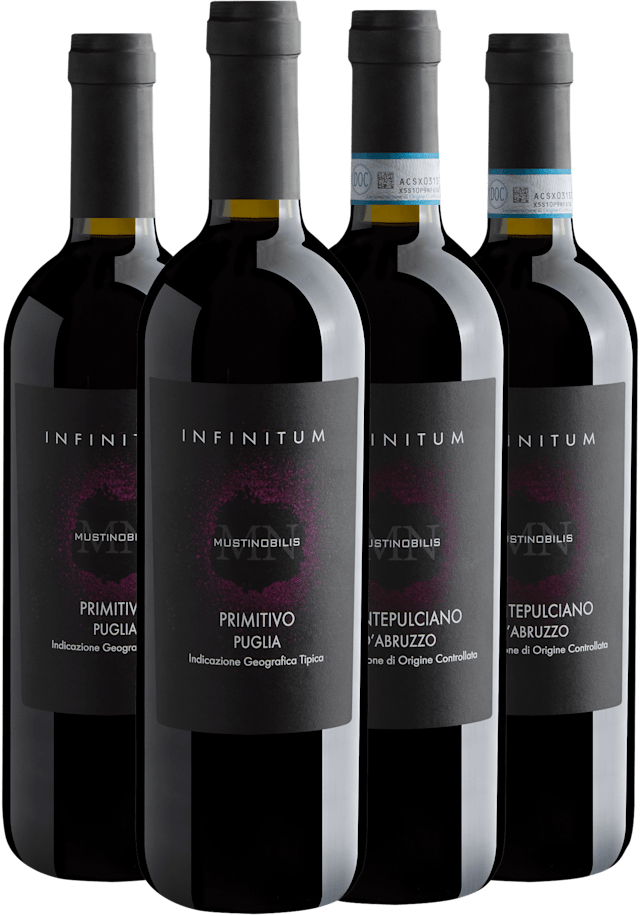 Kit Infinitum: 2 Primitivo Puglia IGT + 2 Montepulciano d'Abruzzo DOC