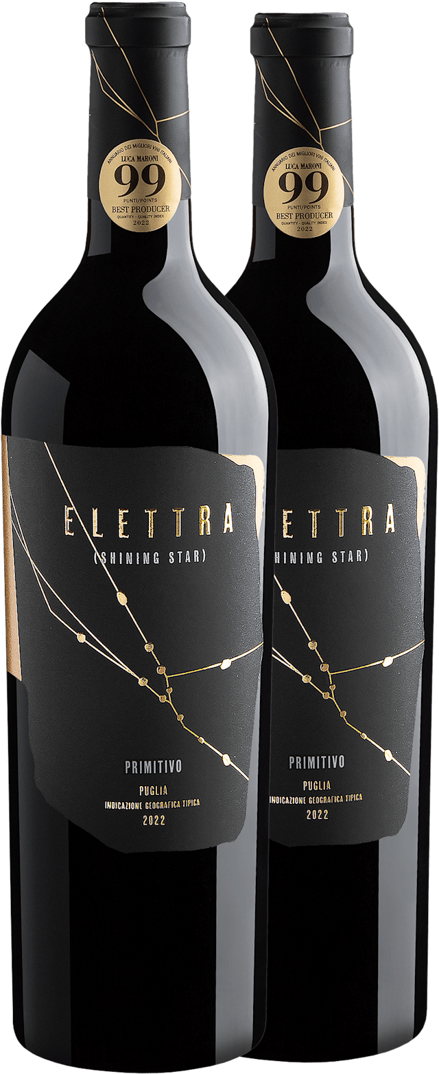 Kit 2 Elettra (Shining Star) Primitivo Puglia IGT por R$349,90 cada garrafa