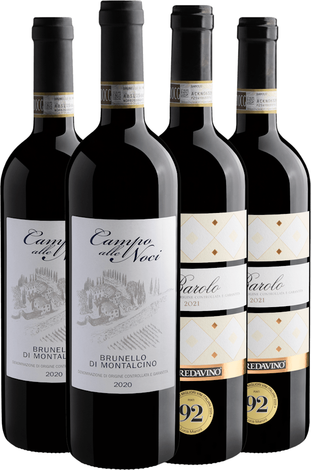 Kit 2 Barolo + 2 Brunello di Montalcino por R$314,90 cada garrafa