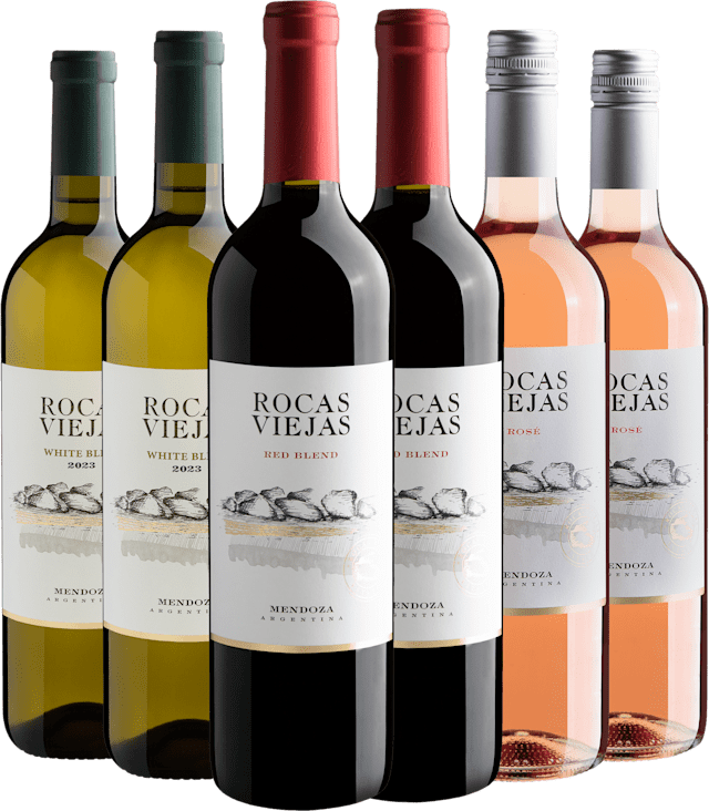 Kit Família Rocas Viejas: 2 Tinto + 2 Branco + 2 Rosé por R$28,90 cada garrafa