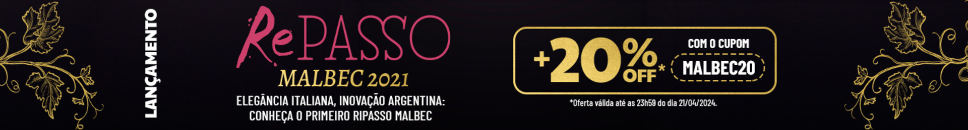 Elegância italiana, inovação argentina: conheça o primeiro Ripasso Malbec | GANHE +20% OFF* com o cupom MALBEC20 | *Oferta válida até as 23h59 do dia 21/04/2024.

