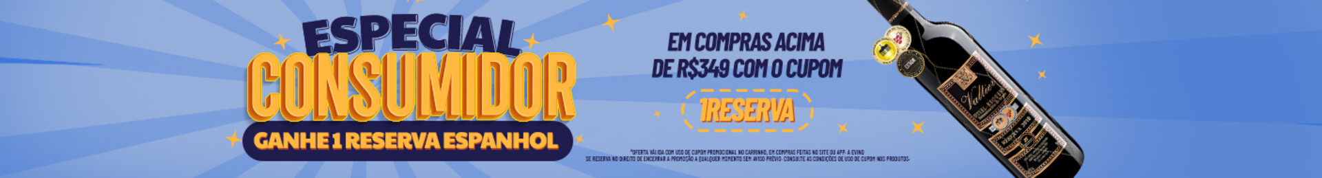 Ganhe 1 Reserva Espanhol em compras acima de R$349 com o cupom 1RESERVA | *Oferta válida com uso de cupom promocional no carrinho, em compras feitas no site ou app. A Evino se reserva no direito de encerrar a promoção a qualquer momento sem aviso prévio. Consulte as condições de uso de cupom nos produtos.