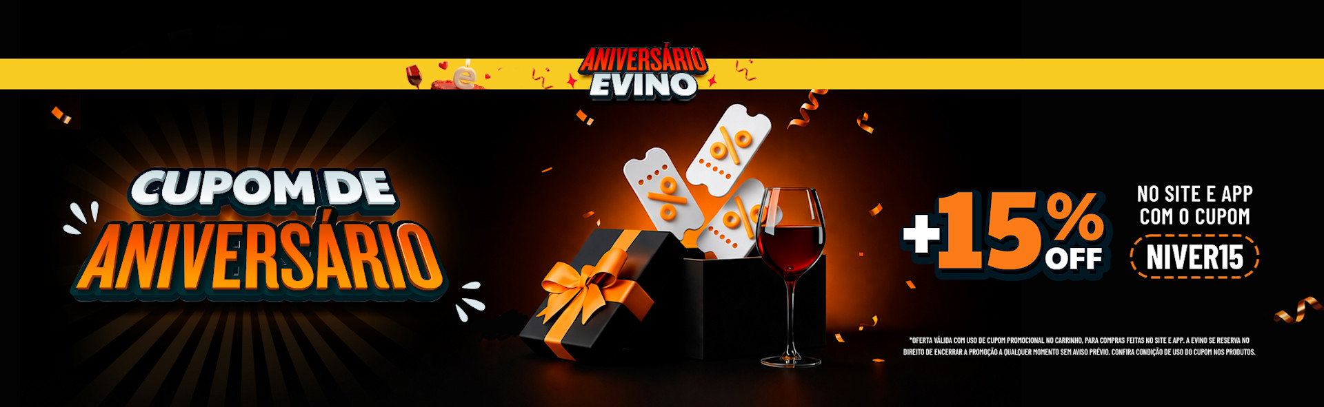 Cupom de Aniversário +15% OFF