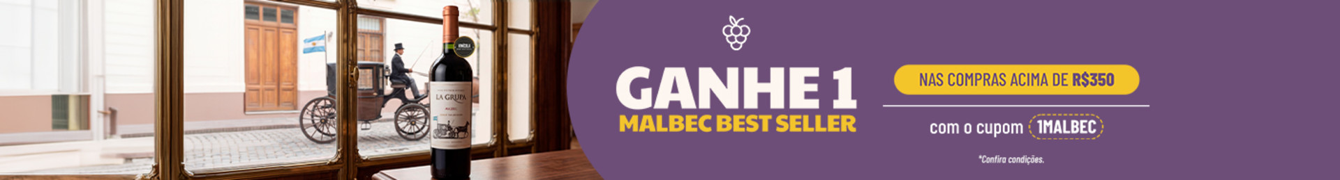 Ganhe 1 La Grupa Gran Selección Malbec nas compras acima de R$350 com o cupom 1MALBEC