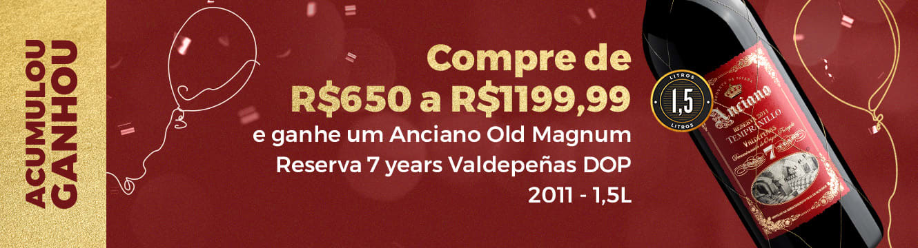 Compre de R$650 a R$1199,99 e ganhe um Anciano Old Magnum Reserva 7 years Valdepeñas DOP 2011 - 1,5L